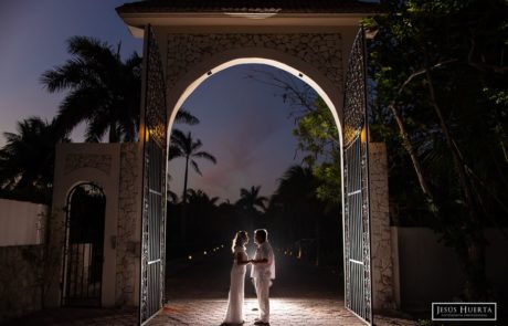 Nighttime wedding photo at Hotel Akumal Caribe